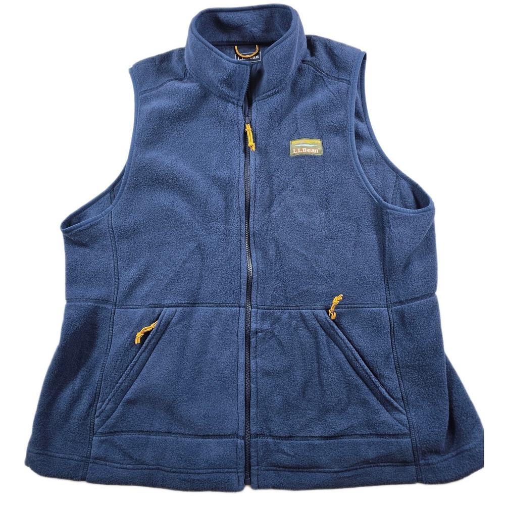 LL Bean Fleece Vest Womens 1X Plus Size Blue Polyester Full Zip Mountain Classic
